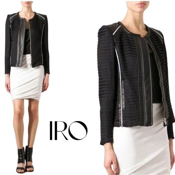 IRO Jackets & Blazers - NWOT IRO Gianna leather trim jacket Moto Biker Jacket US8 like new, tags removed